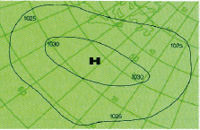 Wetterkarte: Hochdruckgebiet auf der Nordhalbkugel mit Isobaren (H)